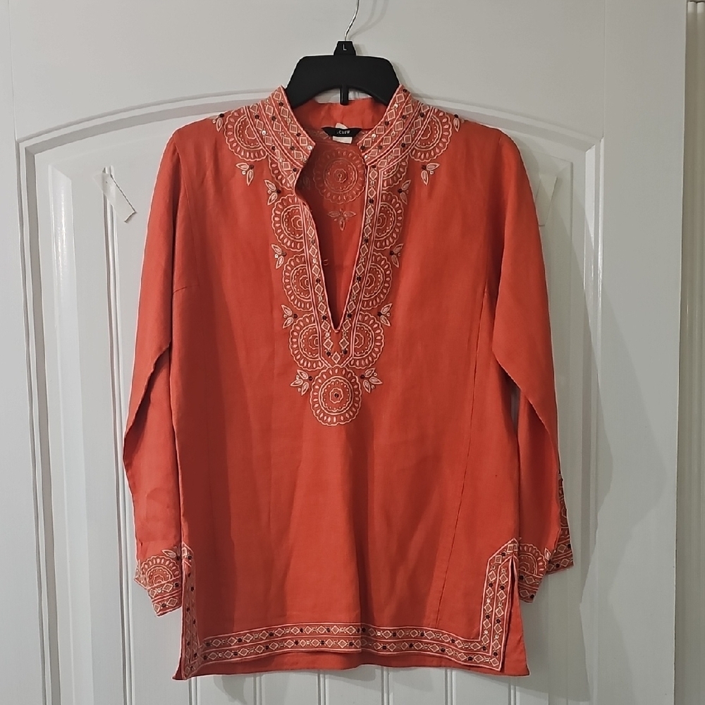 J. Crew Orange Embroidered Tunic